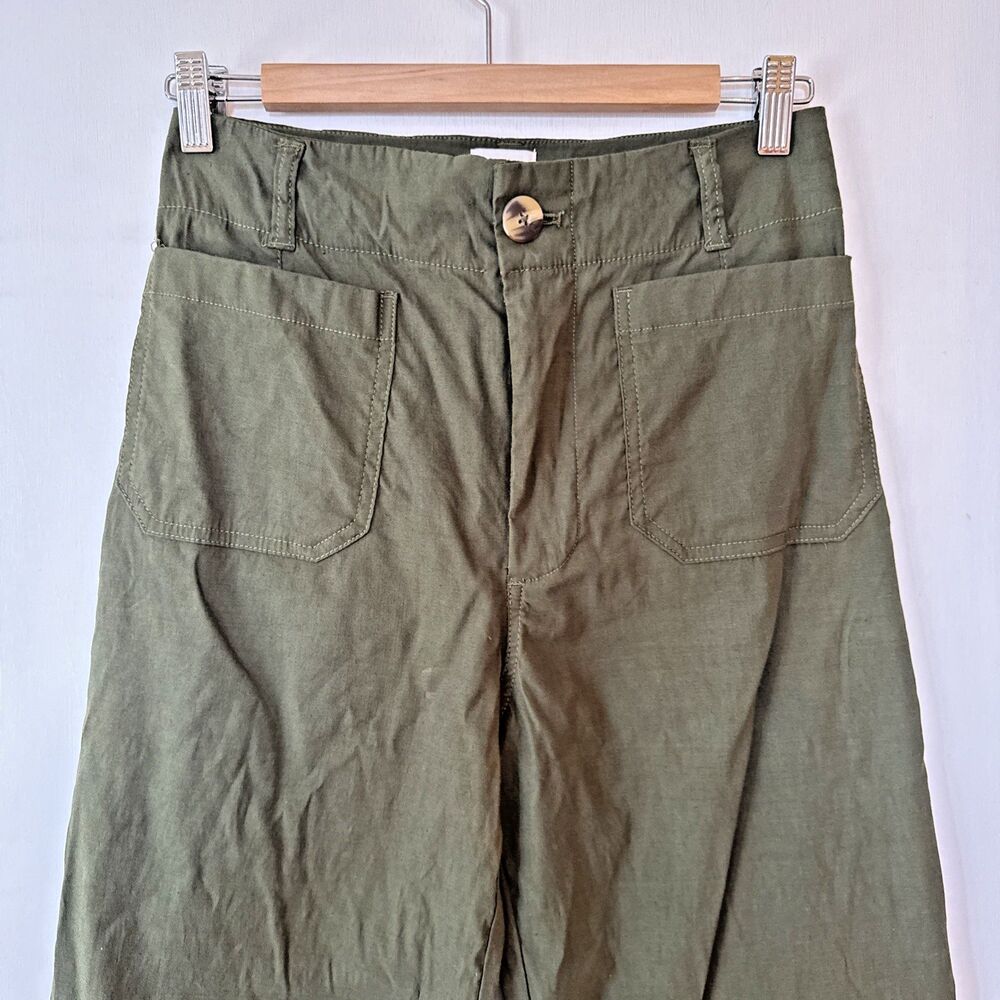 Maeve Anthropologie Colette Linen Blend Crop Wide Leg Pants Green | Women's 27 - Picture 2 of 9